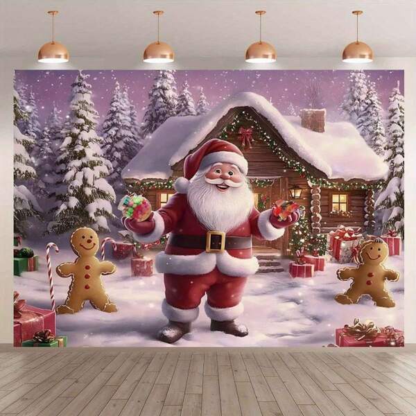 لافتة خلفية تصوير عيد الميلاد المجيد، مصنوعة من البوليستر، تتميز بمشاهد الثلج وسانتا كلوز ورجال الزنجبيل وأنماط هدايا عيد الميلاد، مصنوعة بعناية وقوية، سهلة التعليق، مثالية لديكور جدران المنزل في فصل الشتاء وليلة رأس السنة، متعددة الاستخدامات، مثالية كلافتة لحفلة عيد الميلاد.