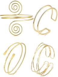 4PCS Upper Arm Cuff Jewelry For Women, Minimalist Arm Cuff Bracelet, Adjustable Coil Armlet