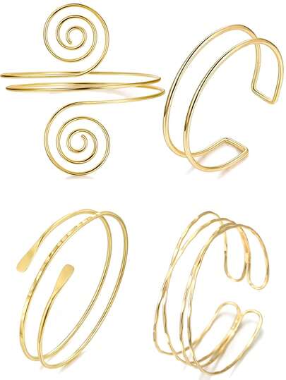 4pcs Women's Arm Cuff Bracelet Set, Minimalist Adjustable Spiral Arm Bands
