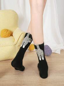 2 Pairs Fashionable Personalized Funny Cute Cat Egg Design Unisex Mid-Calf Leg Warmers Set, Suitable For Daily Wear, Campus, Party, Halloween, Christmas, Thanksgiving, Valentine's Day, Birthday Gift - Multicolor - View 6