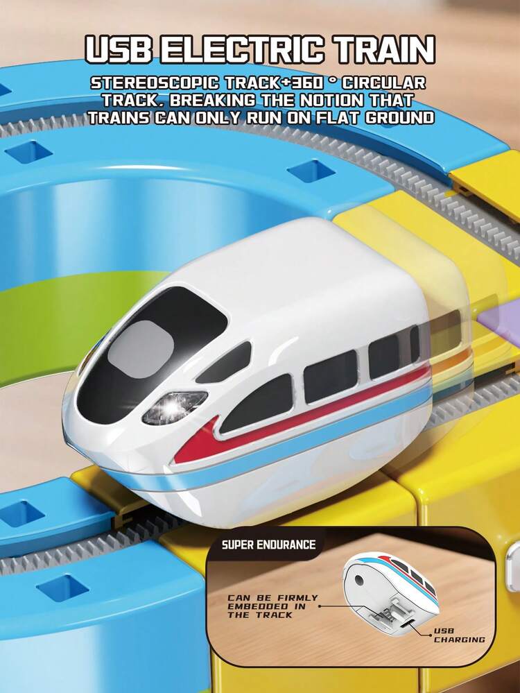Set De Tren Eléctrico Con Pista Flexible 48 Piezas | Circuito 3D Con Rampas Y Acrobacias, Vagoneta Motorizada, Regalo Educativo Para Niños +3 Años