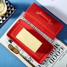 Bruntmor Ceramic Butter Dish With Lid. Butter Holder/ Tray/ Storage With Lid And Handle. Porcelain Butter Keeper For Countertop. Butter Dish With Cover in Red Color. - Rojo - Ver 6