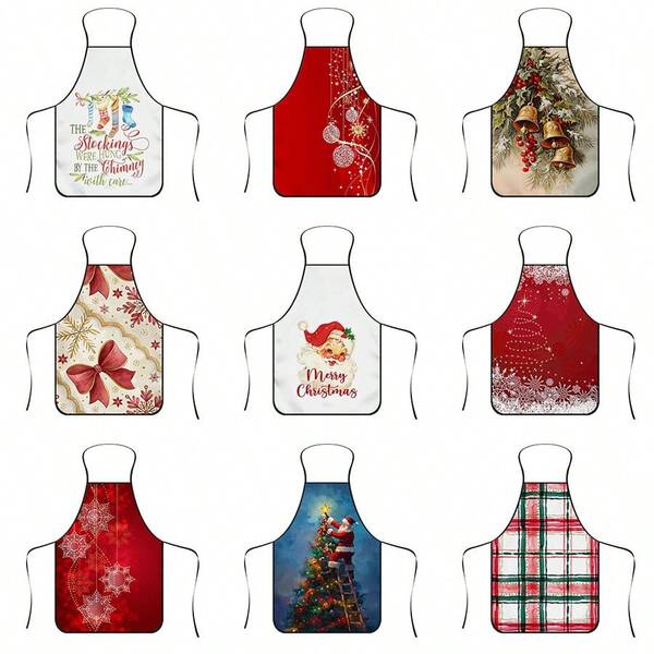 1pc Christmas Print Apron, Durable Polyester Material, Suitable For Cooking, Grilling, Gardening, Painting, Manicure, Unisex, Indoor & Outdoor Use