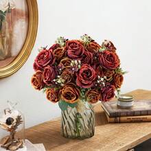 1 pieza/3 piezas/80 piezas Ramo artificial de hortensia de seda Peonía, Rosa falsa, Decoración para primavera/otoño, Jarrón de boda, Hogar, Restaurante, Dormitorio, Cocina, Habitación, Fiesta de cumpleaños, Jardín exterior - Sosteniendo rosas-naranja - Ver 4
