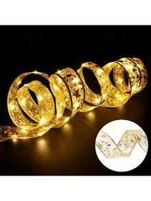 1 pieza Cinta de luz LED, Cinta de luz de hadas para árbol de Navidad, sin enchufe, alimentada por batería, decoración navideña interior para bodas, jardín, hogar, sala de estar, boda, Halloween, Navidad, decoraciones para fiestas, regalo perfecto para cumpleaños y decoraciones interiores y exteriores con caja de regalo de cinta y acentos de cinta de satén, con adornos brillantes, luz para árbol de Navidad