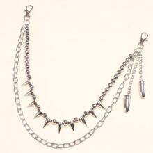 1pc Rivet & Beaded Bullet Pendant Double-Layer Pants Chain, Unique Street Style Waist Chain For Daily Wear