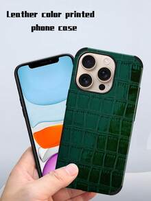 1 件黑色鳄鱼纹皮革防震手机壳，带旋转发声设计，适用于 17/16/15/14/13/12/11/XR/7P/8P/XS Max/X/XS、Galaxy - 墨綠色 - 查看 4