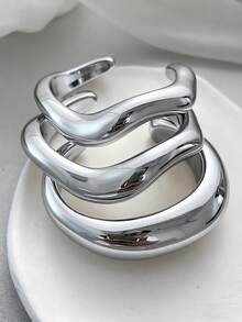 3pcs Vintage Exaggerated Luxurious Silver Resin Bangle Bracelet Set, Suitable For Women's Daily, Party, Date, Wedding, Festival Wear, Gift - Silver 1 - View 3