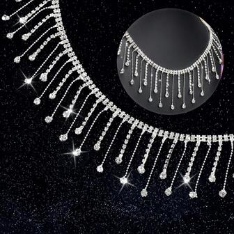 1 Yard Glänsande Vitt Strass Dekorativt Fransband - Justerbar Längd Asymmetrisk Strass Kristallpärlfranskedja För DIY Sömnad, Bröllopsklänning, Klädpyssel & Heminredning, Sytillbehör | Självhäftande Applikationer, Sytillbehör Tillbehör