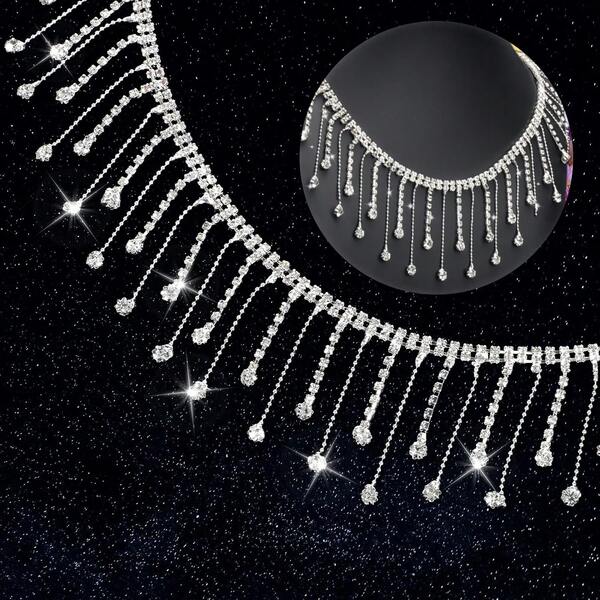 1 Yard Shiny White Rhinestone Decorative Fringe Ribbon - Adjustable Length Asymmetrical Rhinestone Crystal Beaded Fringe Chain For DIY Sewing, Wedding Dress, Clothing Crafts & Home Decour, Sewing Accessories | Adhesive Applications, Sewing Supplies Accessories