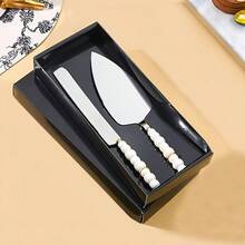 2pcs Pearl Ceramic Handle Stainless Steel Cake Server And Knife Set, Baking Tools, Pizza Spatula Pastry Scoop, Cake Cutter Tool, Suitable For Weddings, Birthdays, Parties - Perfect For Christmas, Thanksgiving, Father's Day, Mother's Day, Children's Day, Valentine's Day, Graduation Multifunctional Kitchen Utensils - Xẻng phết bánh Silvery 2 chiếc - Xem 4