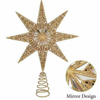 1个14英寸伯利恒星形树顶装饰，闪亮圣诞树顶饰，适用于冬季派对和圣诞树装饰，圣诞装饰，房间装饰，家居圣诞礼物，圣诞装饰品