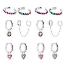 6pcs High Quality Colorful Cubic Zirconia Heart Dangle Earrings For Women - Prata * 2 - 查看 4