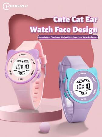 MINGRUI 30M Vattentät Tecknad Katt Färgglad Digital Barnklocka Med Alarm, Timer, Lysande För Barn, Flickor, Skolmaterial, Söt Anime