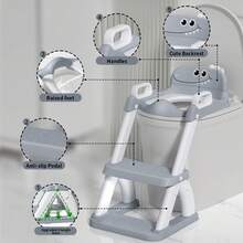 Potty Training Toilet Seat With Step Stool Ladder, 2-In-1 Toddler Potty Seat With Removable Triangular Stable Base, Splash Guard, Non-Slip Pads And Step Stool, Dinosaur Design With Multiple Color Options - Grey - View 4