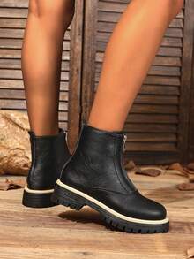 Punk Urlaub Frühling/Herbst Damenschuhe Plateau Vorderer Reißverschluss Stiefel Schwarze Stiefel Britischer Stil Hohe Schuhe Knöchelstiefel Braune Plateau Stiefel Modische Schuhe