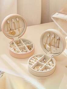 1/5 صندوق تخزين مجوهرات محمول متعدد الألوان - صندوق دائري فسيح مع سحاب، لتخزين الأقراط والقلائد والأساور والخواتم - تصميم بسيط كلاسيكي عالي الجودة للعرض، صندوق مجوهرات دائري صغير للسفر، صندوق مجوهرات مزود بسحاب، صندوق تخزين دائري للمجوهرات مع غطاء، حاوية تخزين الأقراط والأقراط، منظم محمول للطاولة والمكتب والغرفة والخزانة