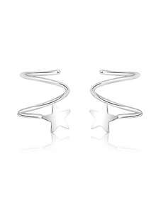 1 Pair S925 Sterling Silver Star Clip-On Earrings For Women, Minimalist Style, Hypoallergenic, Versatile For Party, Daily Wear, Birthday, Valentine's Day Gift, Comes With Elegant Gift Box