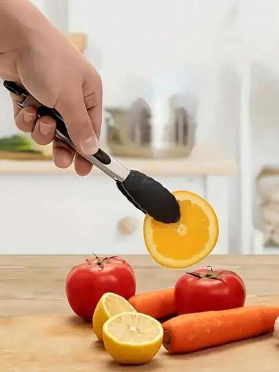 Stainless Steel Silicone Head Barbecue Food Clip, Silicone Head Is Not Easy To Scratch.High Temperature Resistance, Easy To Use, Suitable For Kitchen Cooking, Barbecue, Flip Salad And Baking, Kitchen Barbecue Supplies, Random Colors