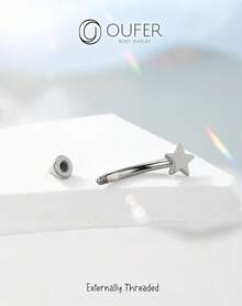 Solid Titanium Eyebrow Rings And Heart Labret Jewelry, 16G - 銀星 - 查看 5