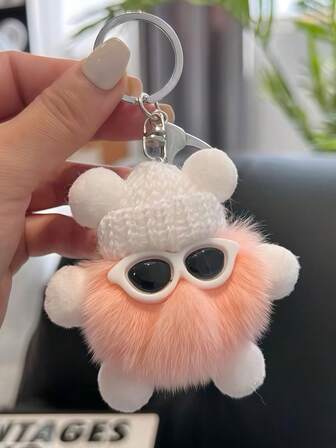 1pc Cute Cartoon Coal Ball Keychain Pendant, Plush Doll Bag Charm Christmas Gift