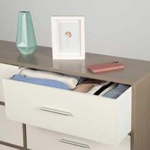 AKTIVE Max Home Cómoda dormitorio multiusos, Gris y blanco, 6 cajones de tela ligeros, 114x30x70 cm, Estructura madera, Sistema de almacenaje, Organización hogar, Decoración, Mueble vestidor (18415)