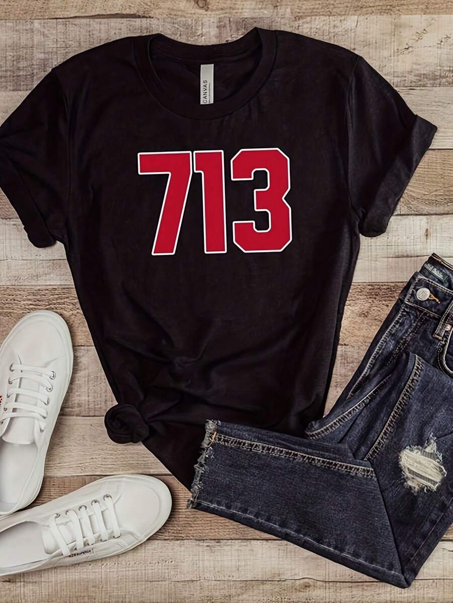 Houston TX 713 Area Code UniS Ex Short SL Eeve T EE HOU Texas GaL Veston Bay Gift Shirt H Town Gear Bayou City Football Fan TaiL Gate Game Shirt - Negro - Ver 1