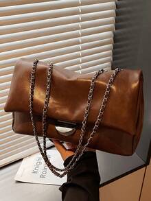 Fashionable New Women's One Shoulder Envelope Bag, Minimalist Retro Style Solid Color PU Leather With Metal Decor, Elegant Quality Versatile Bag Suitable For Travel, Shopping, Commuting