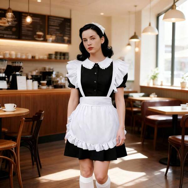 1pc Ruched Edge Kitchen Apron, Women's Cooking Apron, Household Cleaning Apron, Cooking Apron, Maid Pleated Apron, Daily Half-Length Women's Waitress Apron, Suitable For Home, Fashion Work Apron, Christmas, Halloween, Holiday Apron, Suitable For Kitchen, Bathroom, Home, Outdoor