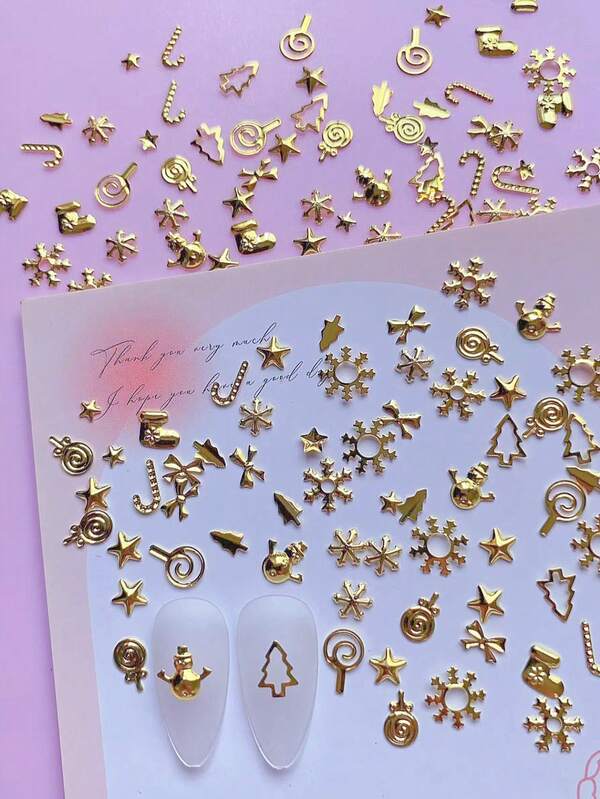 200 قطعة من مسامير الزينة المعدنية بتصاميم متنوعة لعيد الميلاد مثل البلورات الثلجية والرجل الثلجي وأشجار عيد الميلاد والنجوم وجوارب عيد الميلاد والفيونكات، ديكورات أظافر بطراز Y2K وبانك DIY، إكسسوارات أظافر، لوازم أظافر