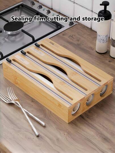 A Bamboo Cling Film Dispenser With Multiple Sizes Available, Available In One, Two, Or Three Compartments. Made Of Natural Bamboo And Precision-Cut, It Integrates Multifunctional Storage For Aluminum Foil, Cling Film, And Baking Paper, Saving Space And Making It Easy To Use. Suitable For Home Kitchens, Restaurant Preparation Areas, Baking Studios, And Other Scenarios, It Is A Practical Choice For Housewives Who Value Cleanliness And Cooking Enthusiasts.