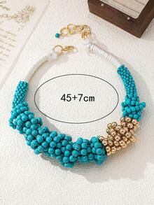1pc Boho Style Personalized Beaded Necklace, Elegant Design, Versatile Accessory For Women - Multicolor - View 3