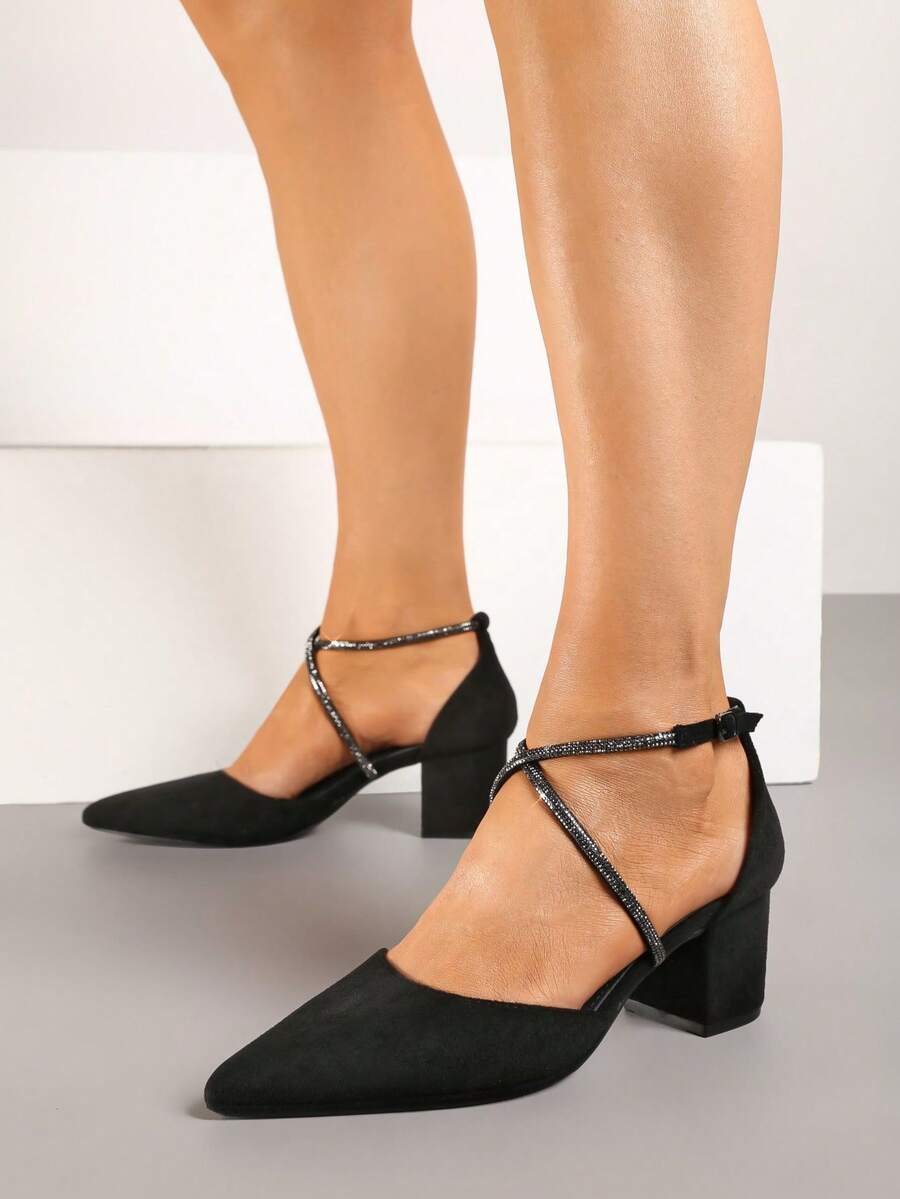 Elegant Pointed Toe Block Heel Pumps - Women's Evening/Party Shoes - Black - View 1