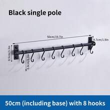 1pc 30cm/40cm/50cm Movable Hooks, Simple & Fashionable No-Drill Black Movable Hooks Suitable For Kitchen/Bathroom/Pot Lid Organizer, Easily Installed With Adhesive Tape, Also Applicable For Garage Tools, Entrance Keys & Jewelry, Sutiable To Use In Kitchen, Kitchen Storage Goods