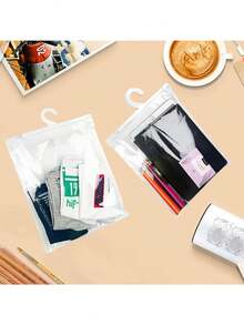 10pcs Transparent Plastic Hanging Storage Bags - Reusable, Waterproof, Dustproof | Durable PE Material, Clear Design, Suitable For Home, Dorm, Classroom Organization - Multicolor - View 9