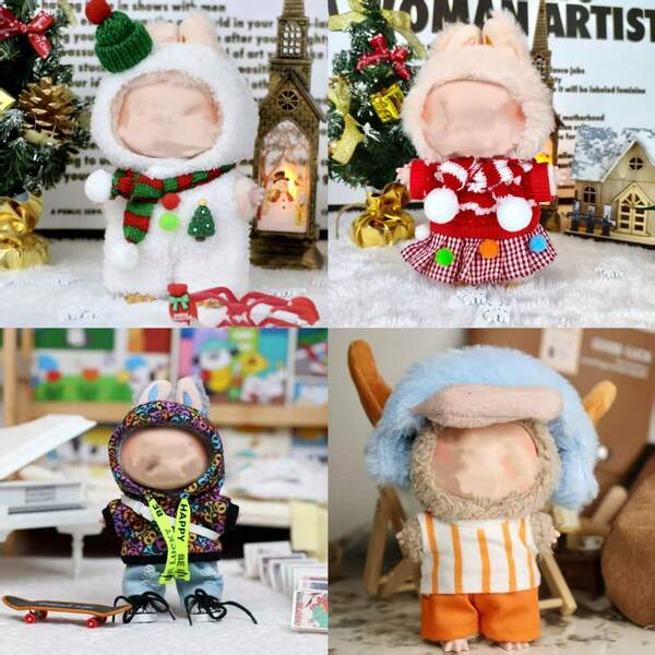 Para Labubu 1ra/3ra generación 17cm LBB Ropa universal para muñecas, conjunto de mezclilla, conjunto navideño, macaron adorable