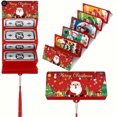 10 bolsas de dinero navideñas, caja de dinero para fiesta sorpresa de Navidad, bolsa de almacenamiento de dólares, sobre rojo de dólares, sobre rojo tridimensional y juego de tarjetas de regalo - Diseño de texto "Feliz Navidad" con patrón de Papá Noel, copos de nieve y árbol - Bolsa de regalo de papel rojo, verde y azul, adecuada para Navidad, cumpleaños, Acción de Gracias - Estilo de decoración navideña, materiales duraderos, artículos para fiestas, patrones de copos de nieve, almacenamiento de eventos