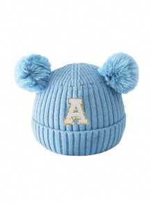 1pc Cute 26 Letter Kids Hat, Unisex Baby Knitted Beanie, Warm Winter Outdoor Cap - Blue - View 6