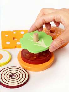 1PC Wooden Fast Food Play Set Stacking Building Toys Kitchen Pretend Role Play Educational Montessori Learning Toys For Kids Birthday Gift - Multicolor - View 5