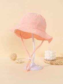 1pc Infant/Toddler Unisex Cute Solid Color Bucket Hat, Suitable For 3-12M, Spring/Summer, Reversible Sun Ion Hat For Baby Girls