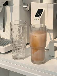 26盎司带盖和吸管的棱纹玻璃杯，带手柄的棱纹玻璃杯，冰咖啡玻璃饮具，饮料杯，带盖和吸管的可重复使用透明饮料容器，适用于冰沙和饮料 - 彩色 - 查看 6