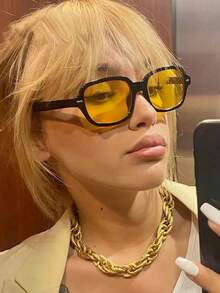 1pc Square Oversized Y2K Retro Stylish Fashion Glasses For Summer Beach Vacation,Outdoor,Travel - 黃色 - 查看 5