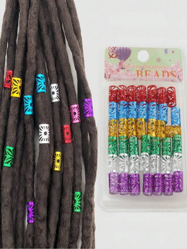 42 pezzi Set di accessori per dreadlock in stile hip hop, in alluminio cavo intagliato, unisex, con fermagli a pinza