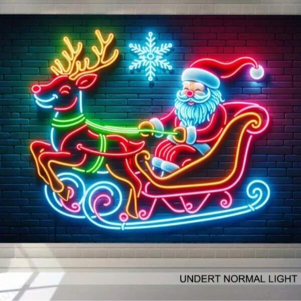 1pc Neon Santa Claus & Reindeer Sleigh Design Polyester Fluorescent Tapestry, UV Blacklight Wall Hanging, Suitable For Living Room, Bedroom, Office - Multipurpose Home/Party Decor, 59.05x78.74 Inches, Holiday Wall Decor | Festive Atmosphere | Illuminating Decor, Christmas Decoration