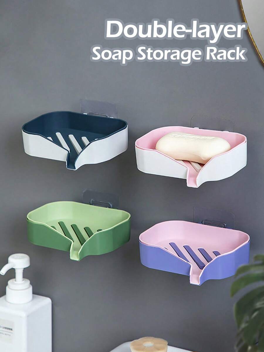 1 Stück Kunststoff Doppelschicht Seifenhalter, Wandmontage ohne Bohren, Abtropfschale für Seife, abnehmbar mit Selbstklebend, für Küche, Badezimmer, Toilette