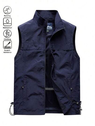 Men's Stand Collar Sleeveless Vest Jacket, Lightweight Insulating Outerwear For Fall And Winter, Soft Nylon Material, Zipper Closure, Comfortable Fit, Perfect For Layering