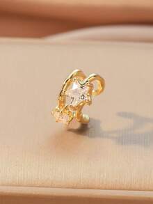 2pcs/Set! Chic Luxury Style Gold-Tone Rhinestone Multi-Element Clip-On Earrings, Suitable For Girls Daily, Party, Stacking, Gifting, Vacation, Banquet Wear