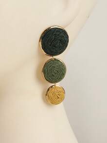 1 Pair Handmade Paper Yarn Woven Gradient Green Geometric Earrings, Stylish And High-End, Suitable For Vacation, Party And Daily Wear - Army Green - View 8