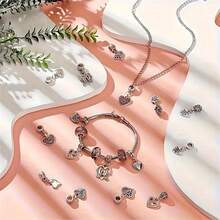 8/16/32/50 pezzi Set di ciondoli a forma di cuore in argento - Ciondoli in lega d'argento anticato, adatti per la realizzazione di gioielli, collane e bracciali