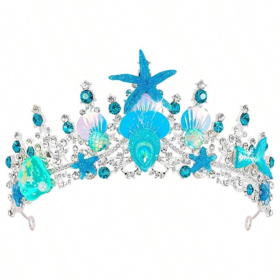 Silver Wedding Crystal Tiaras And Crowns For Women, Bride Royal Queen Headband Princess Quinceanera Headpieces For Birthday Prom Pageant Party - 美人魚 - 藍色 - 查看 1